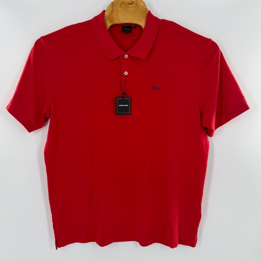 Arturo Calle Mens Red Short Sleeve Polo Shirt Blue Squirrel Logo‎ Size XXL New